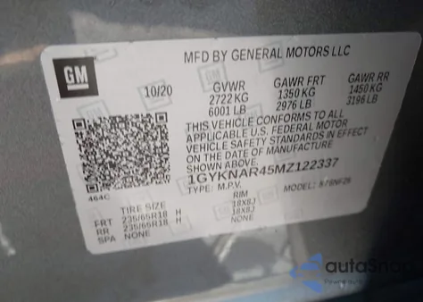 2021 Cadillac Xt5 Fwd Luxury from USA, damaged, VIN 1GYKNAR45MZ122337